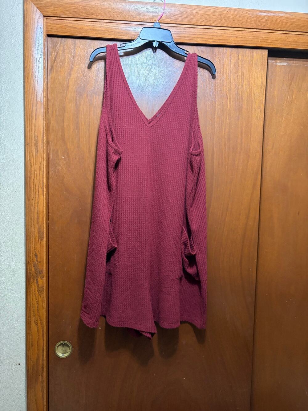 Torrid Sleep Romper 4X 26 Burgundy Waffle Knit Soft Cozy V Neck Pockets NWT